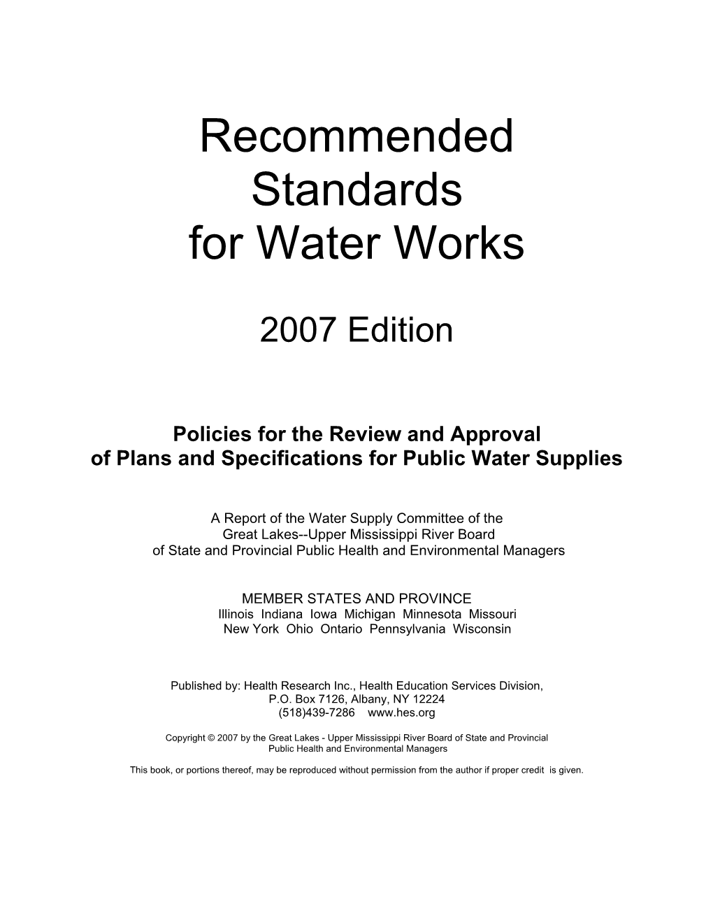 Recommended Standards for Water Works 2007 Edition