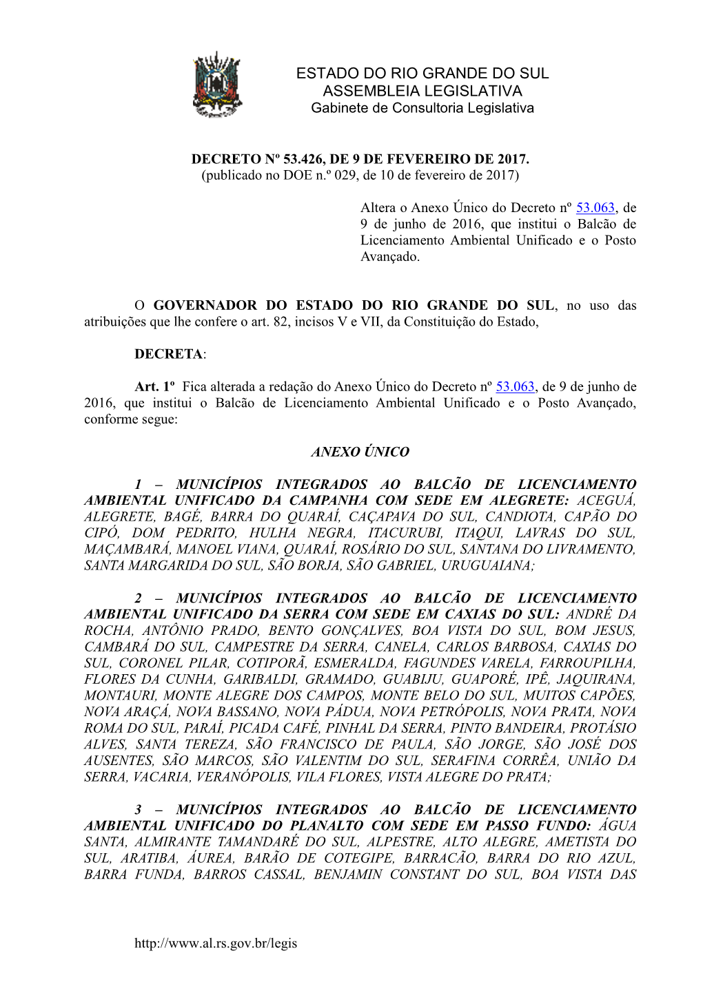 ESTADO DO RIO GRANDE DO SUL ASSEMBLEIA LEGISLATIVA Gabinete De Consultoria Legislativa