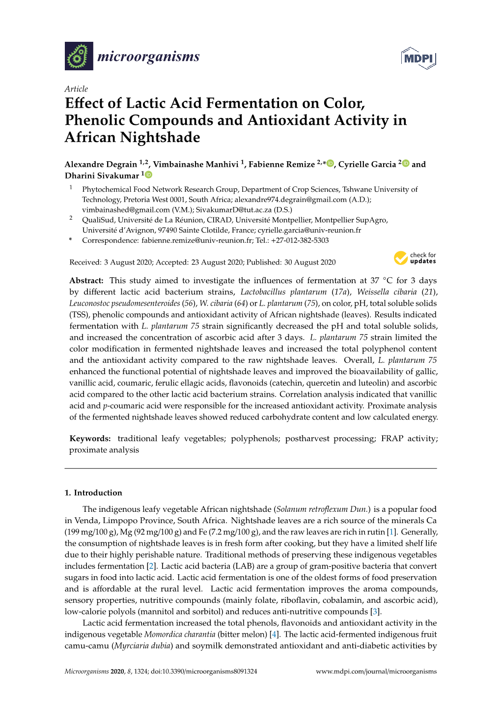 Effect of Lactic Acid Fermentation on Color, Phenolic Compounds And