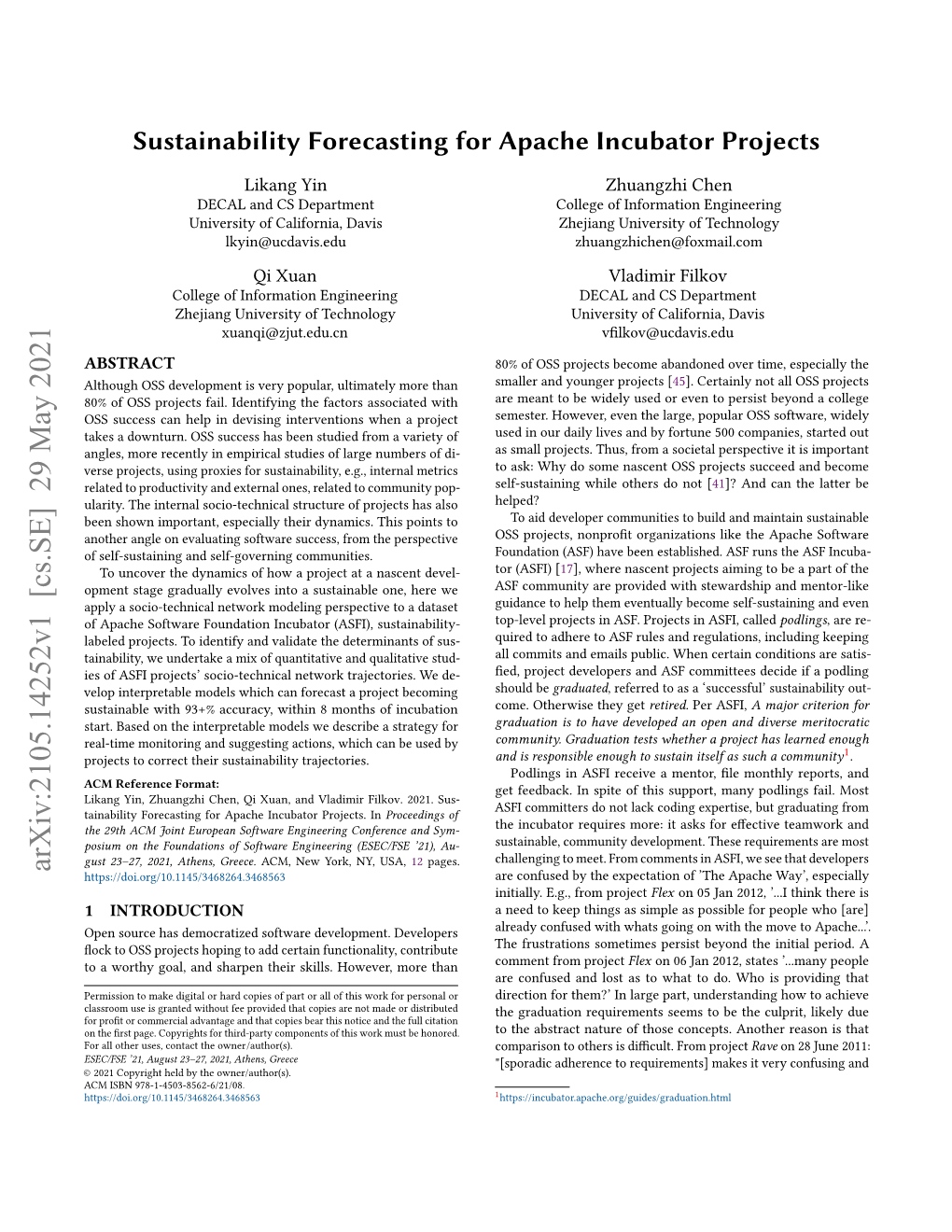 Sustainability Forecasting for Apache Incubator Projects