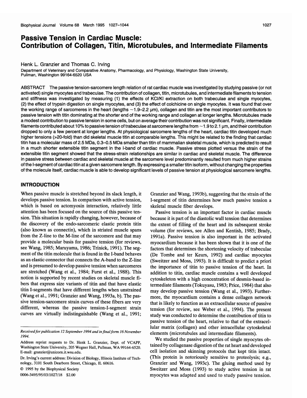 Passive Tension in Cardiac Muscle: Contribution of Collagen, Titin, Microtubules, and Intermediate Filaments