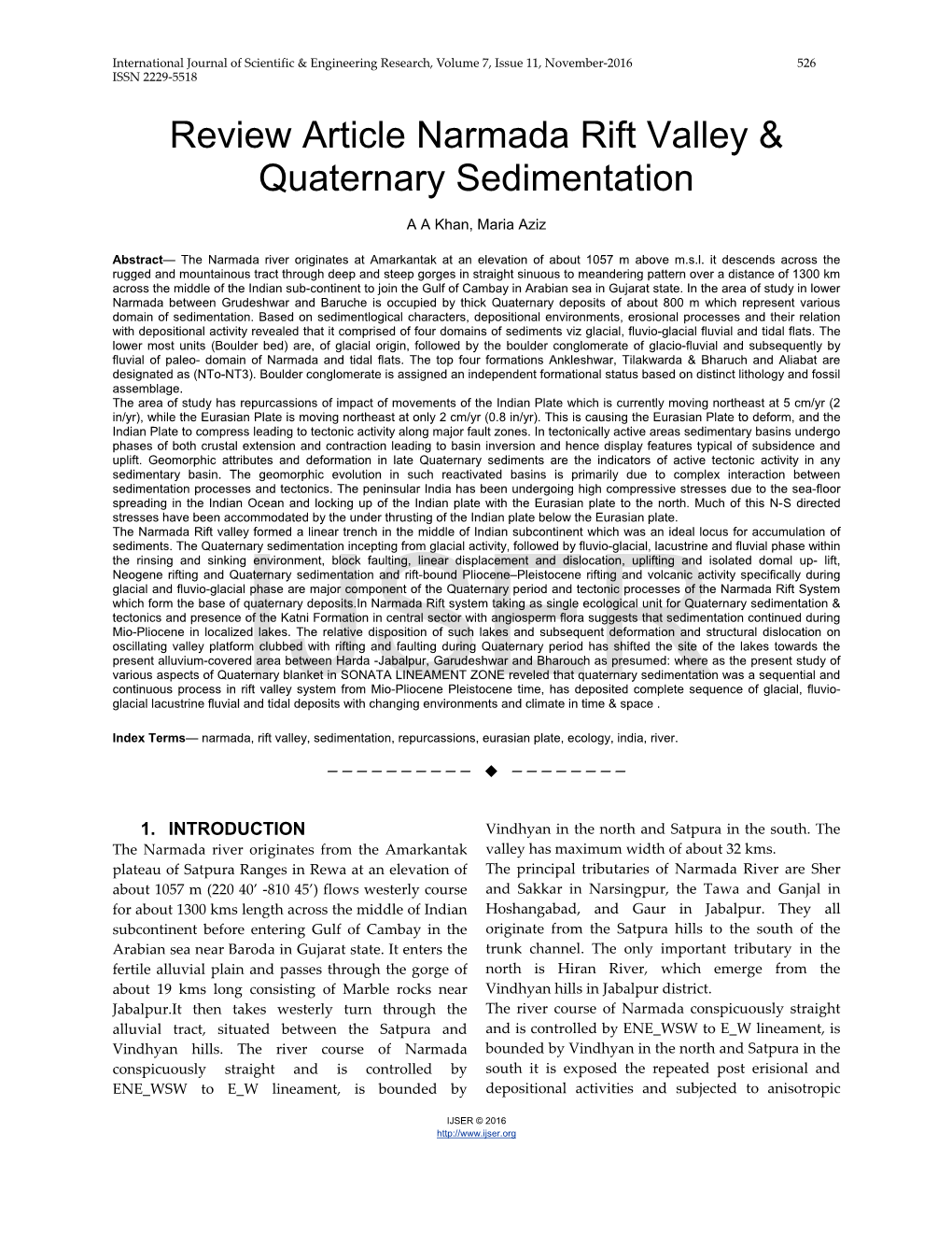 Review Articale Narmada Rift Valley & Quaternary Sedimentation