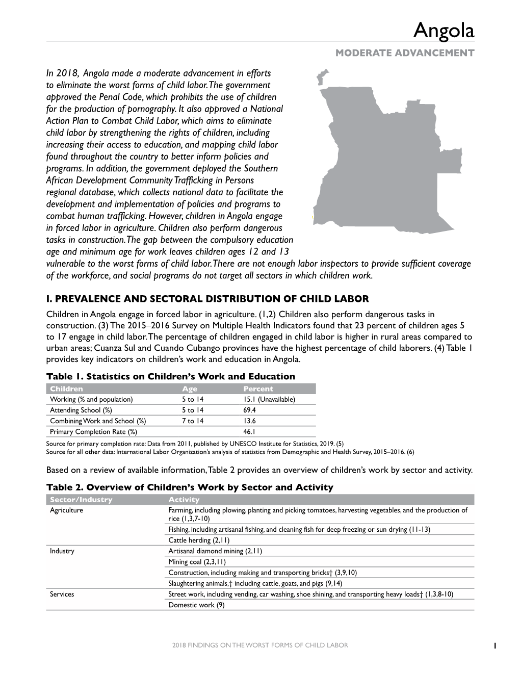 2018 Findings on the Worst Forms of Child Labor: Angola
