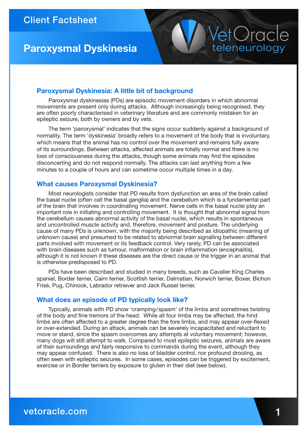 Vet Oracle Teleneurology: Client Factsheet