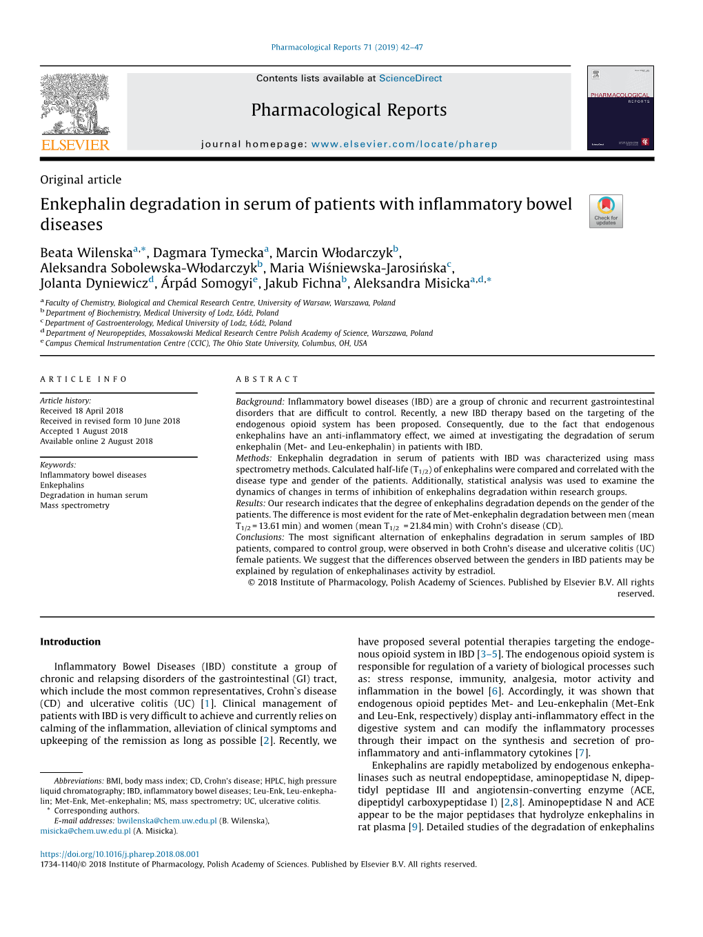 Enkephalin Degradation in Serum of Patients with Inflammatory Bowel Diseases