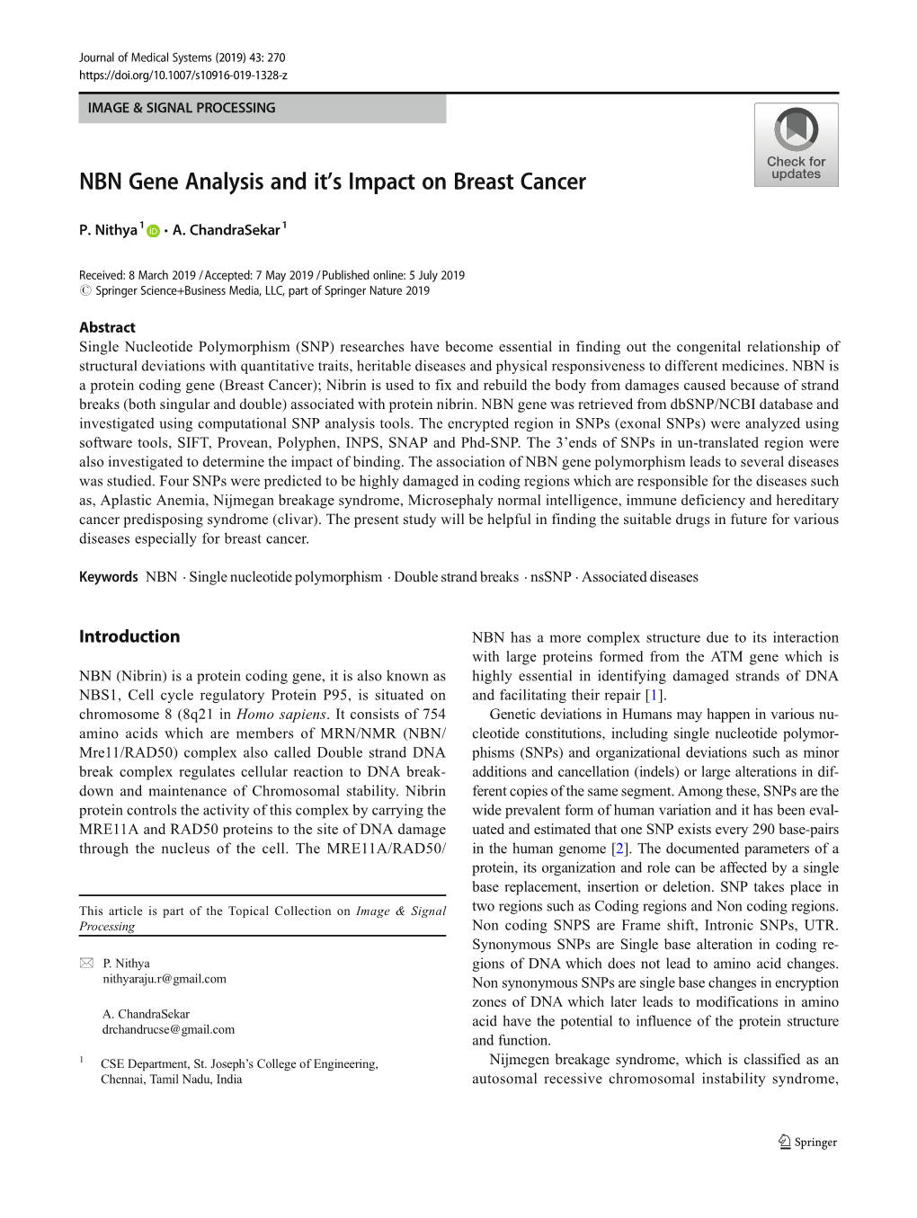 NBN Gene Analysis and It's Impact on Breast Cancer