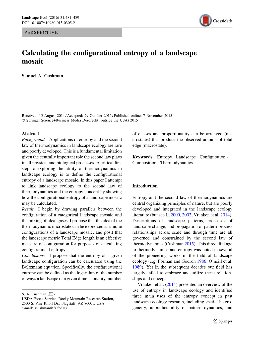 Calculating the Configurational Entropy of a Landscape Mosaic