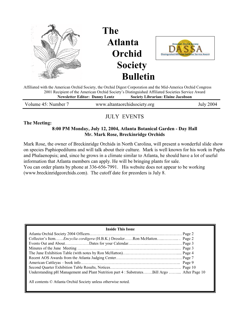 The Atlanta Orchid Society Bulletin