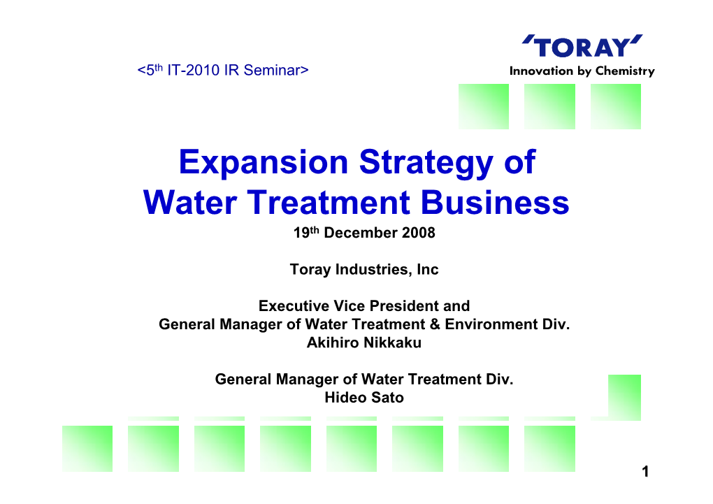 Expansion Strategy of Water Treatment Business 19Th December 2008