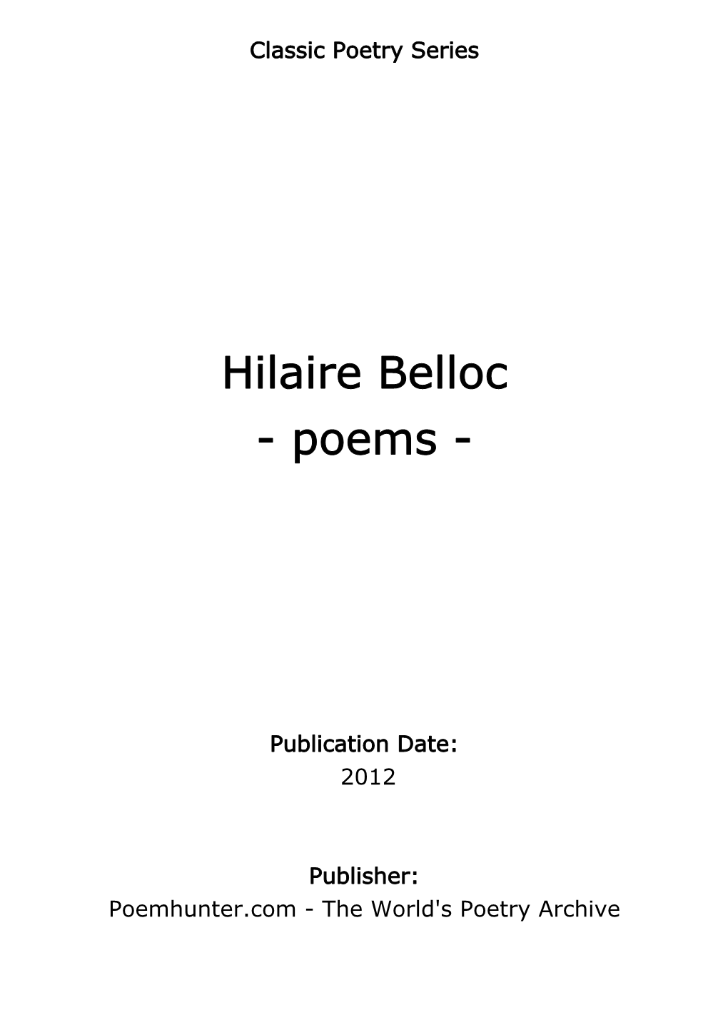 Hilaire Belloc - Poems