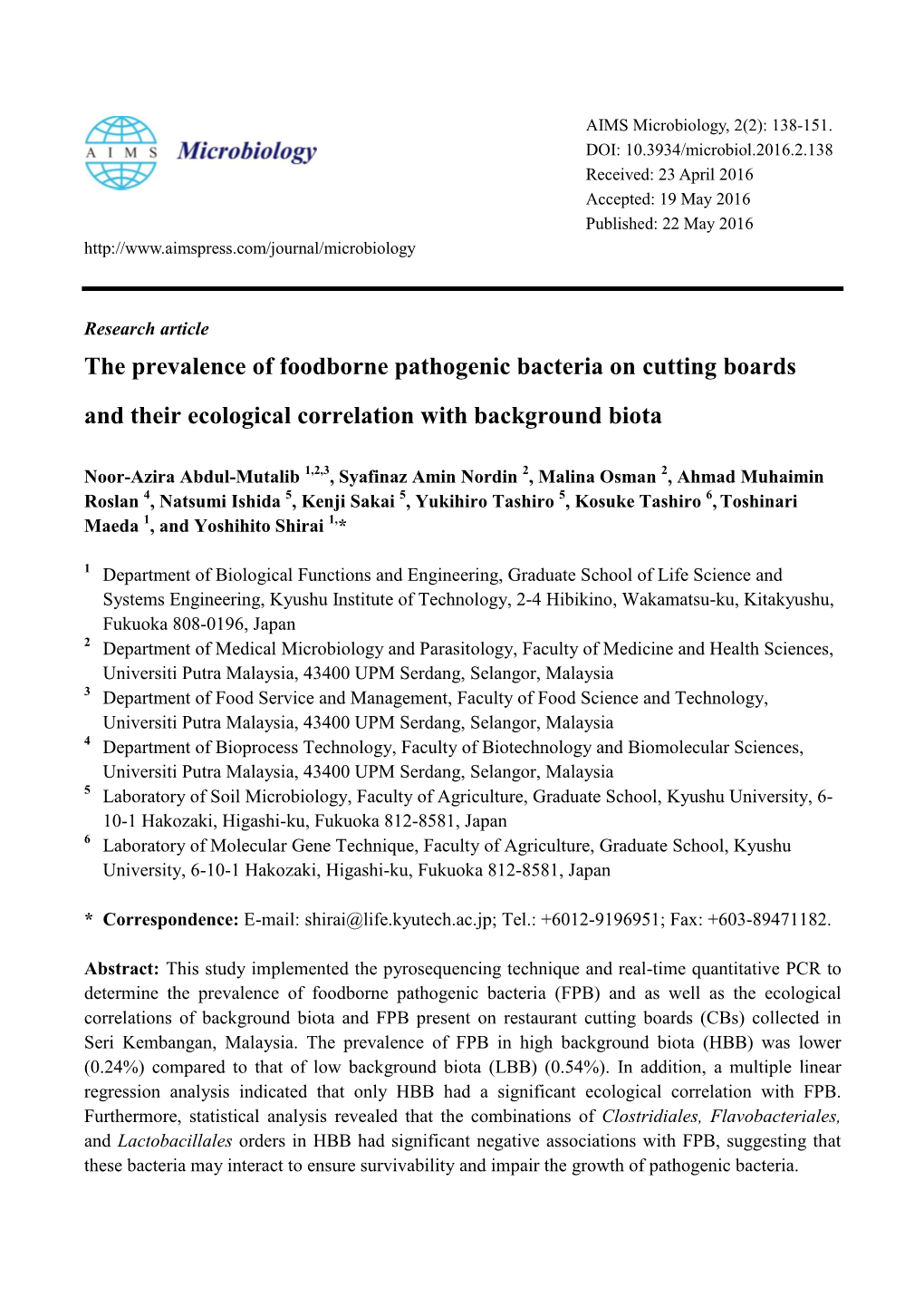 The Prevalence of Foodborne Pathogenic Bacteria on Cutting Boards and Their Ecological Correlation with Background Biota