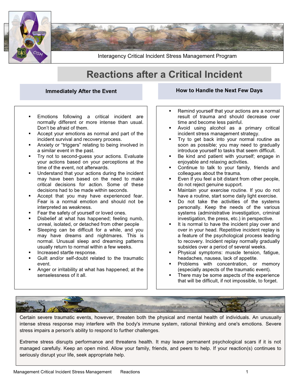 Reactions After a Critical Incident