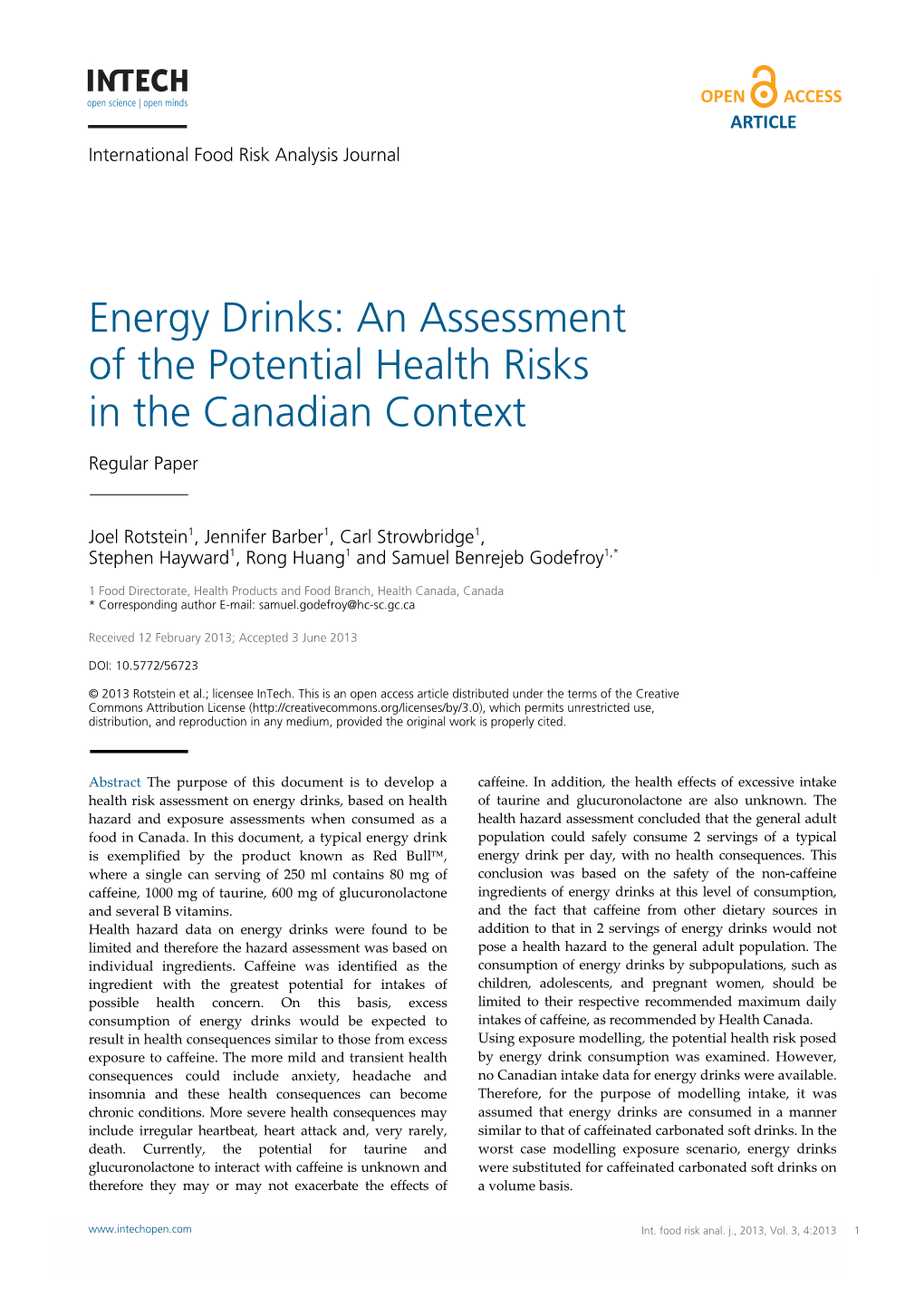 Energy Drinks: an Assessment of the Potential Health Risks in the Canadian Context