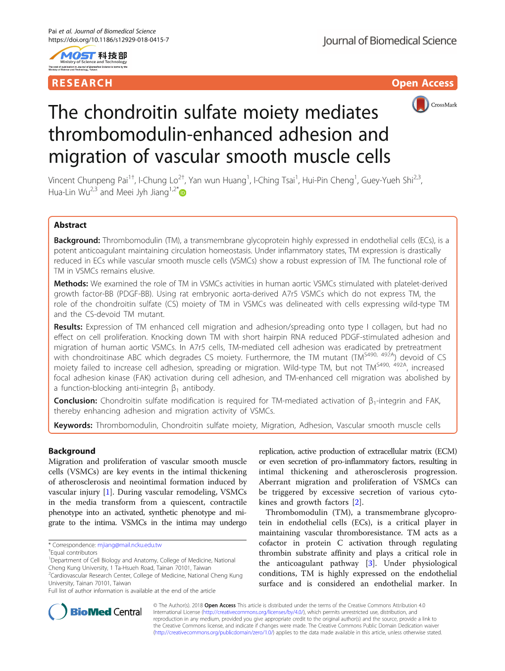 The Chondroitin Sulfate Moiety Mediates Thrombomodulin-Enhanced Adhesion and Migration of Vascular Smooth Muscle Cells