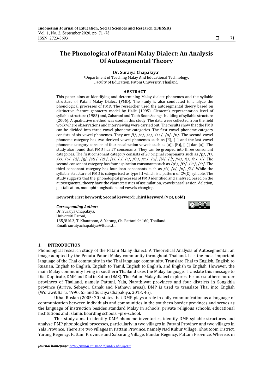 The Phonological of Patani Malay Dialect: an Analysis of Autosegmental Theory