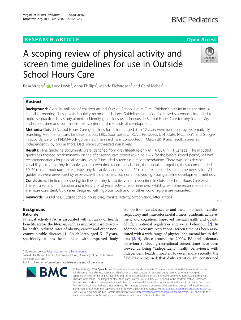 A Scoping Review of Physical Activity and Screen Time Guidelines for Use