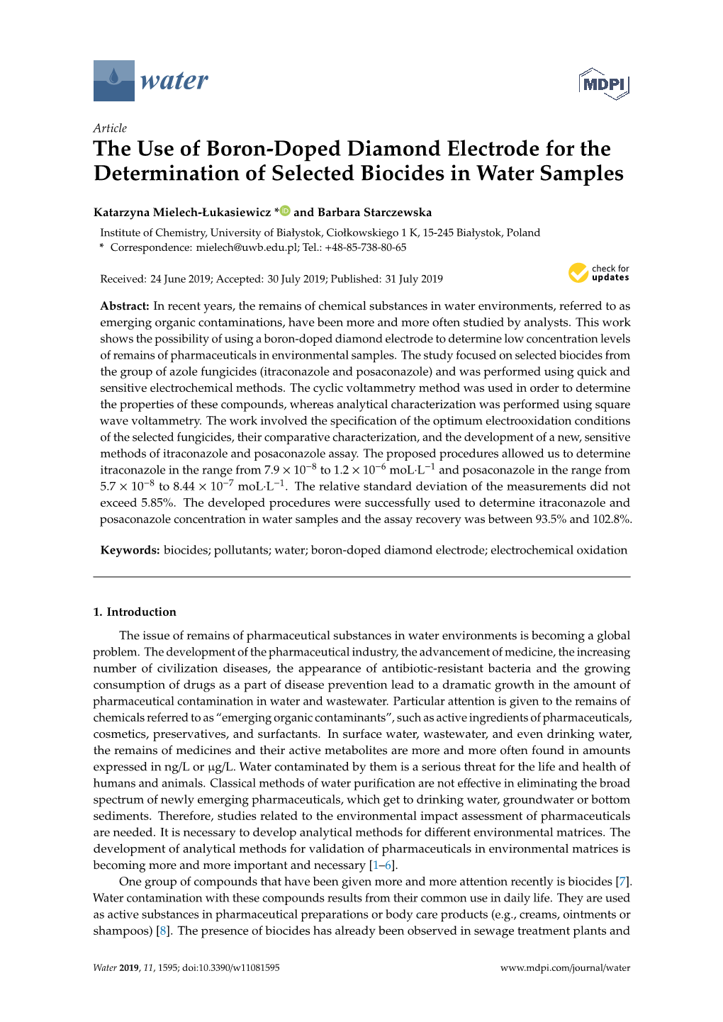 The Use of Boron-Doped Diamond Electrode for the Determination of Selected Biocides in Water Samples