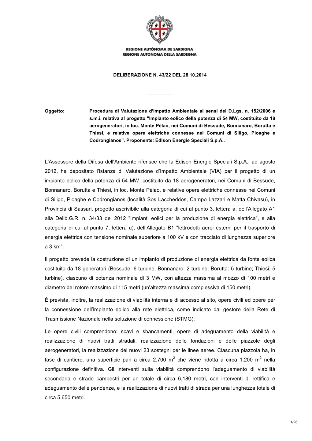 Oggetto: Procedura Di Valutazione D’Impatto Ambientale Ai Sensi Del D.Lgs