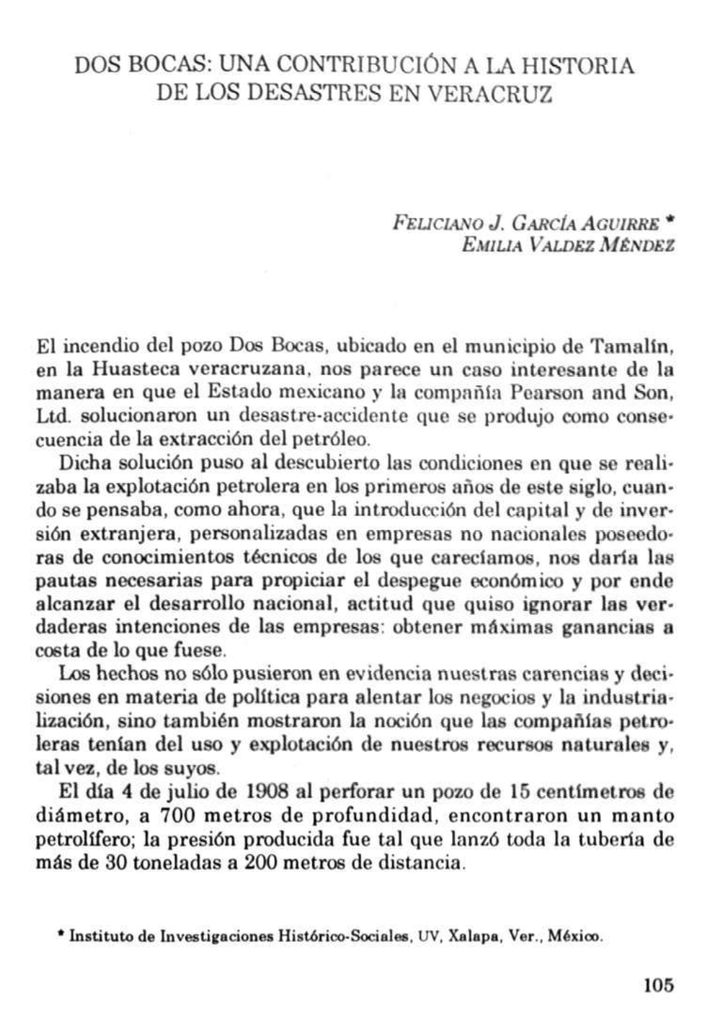 Dos Bocas: Una Contribución a La Historia De Los Desastres En Veracruz