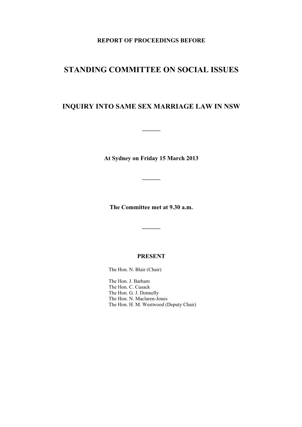 Standing Committee on Social Issues