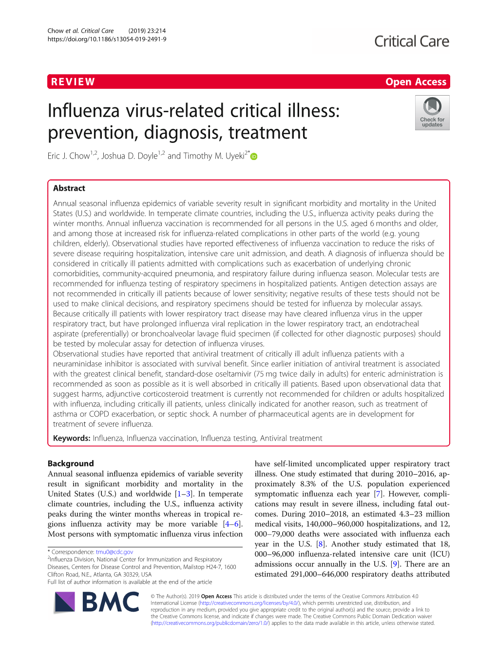 Influenza Virus-Related Critical Illness: Prevention, Diagnosis, Treatment Eric J