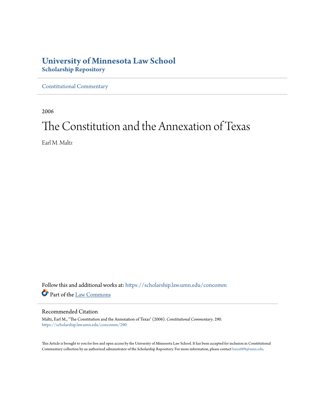 The Constitution and the Annexation of Texas