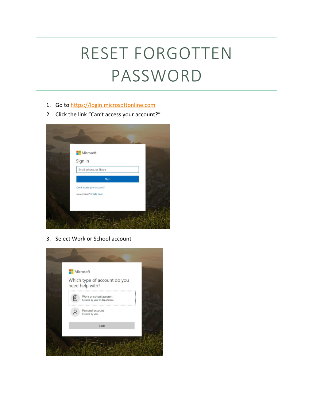 Reset Forgotten Password with Office365