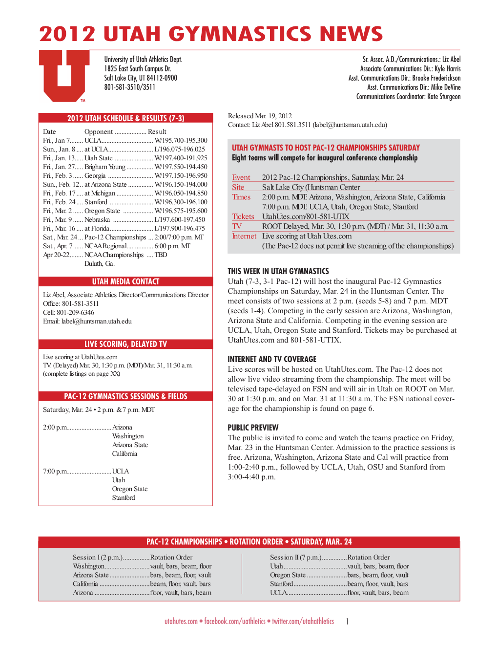 2012 Utah Gymnastics News