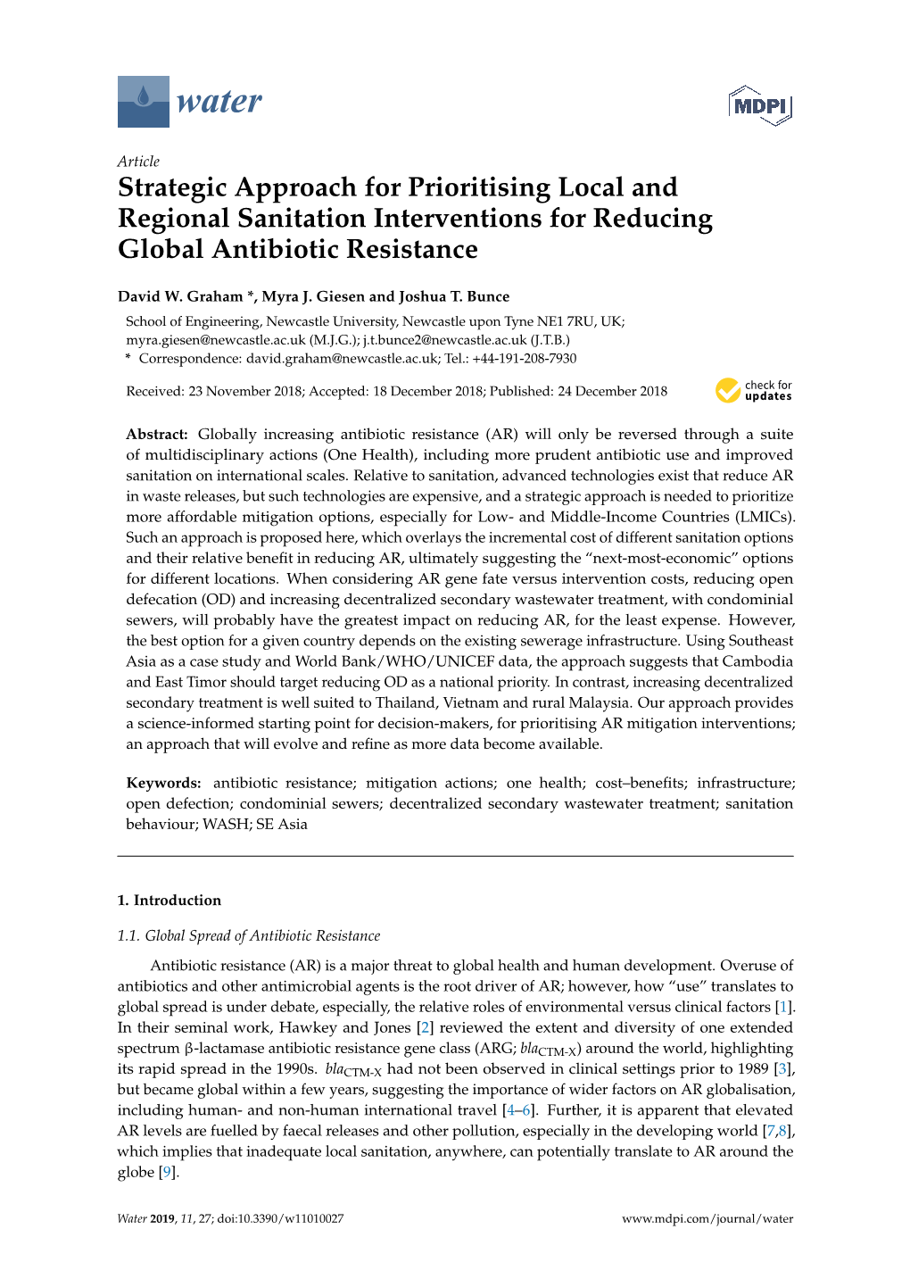 Strategic Approach for Prioritising Local and Regional Sanitation Interventions for Reducing Global Antibiotic Resistance