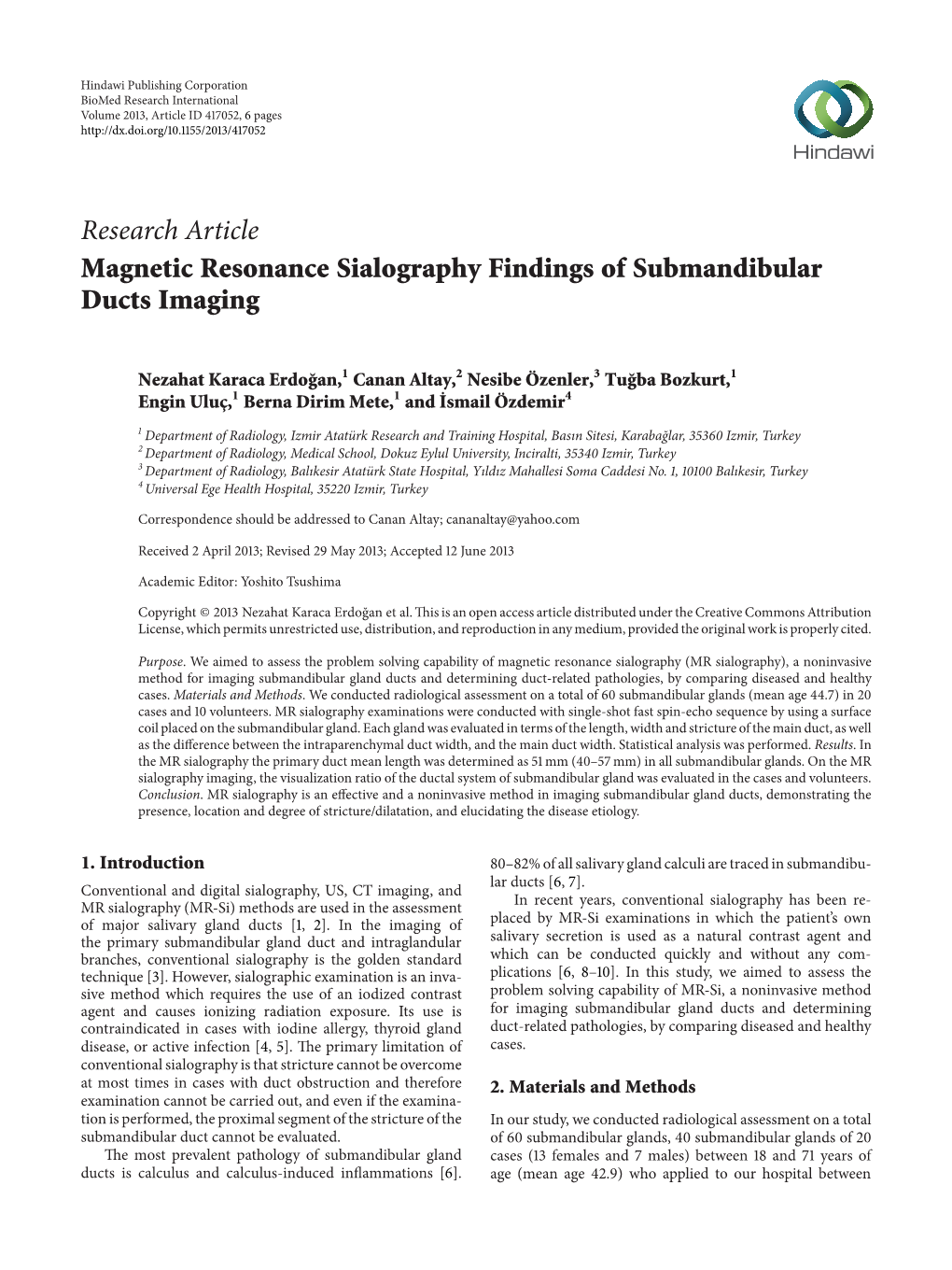 Research Article Magnetic Resonance Sialography Findings of Submandibular Ducts Imaging