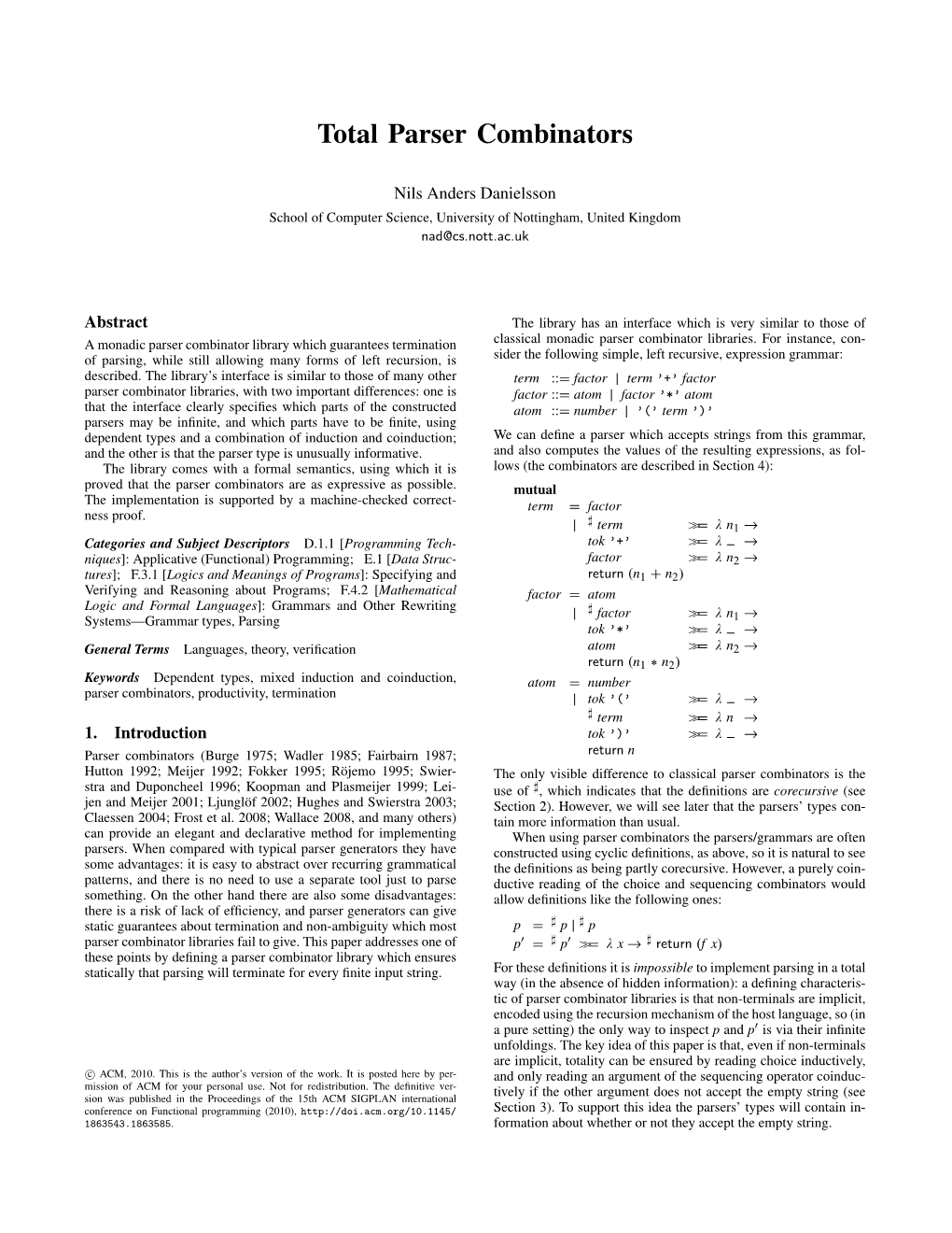 Total Parser Combinators