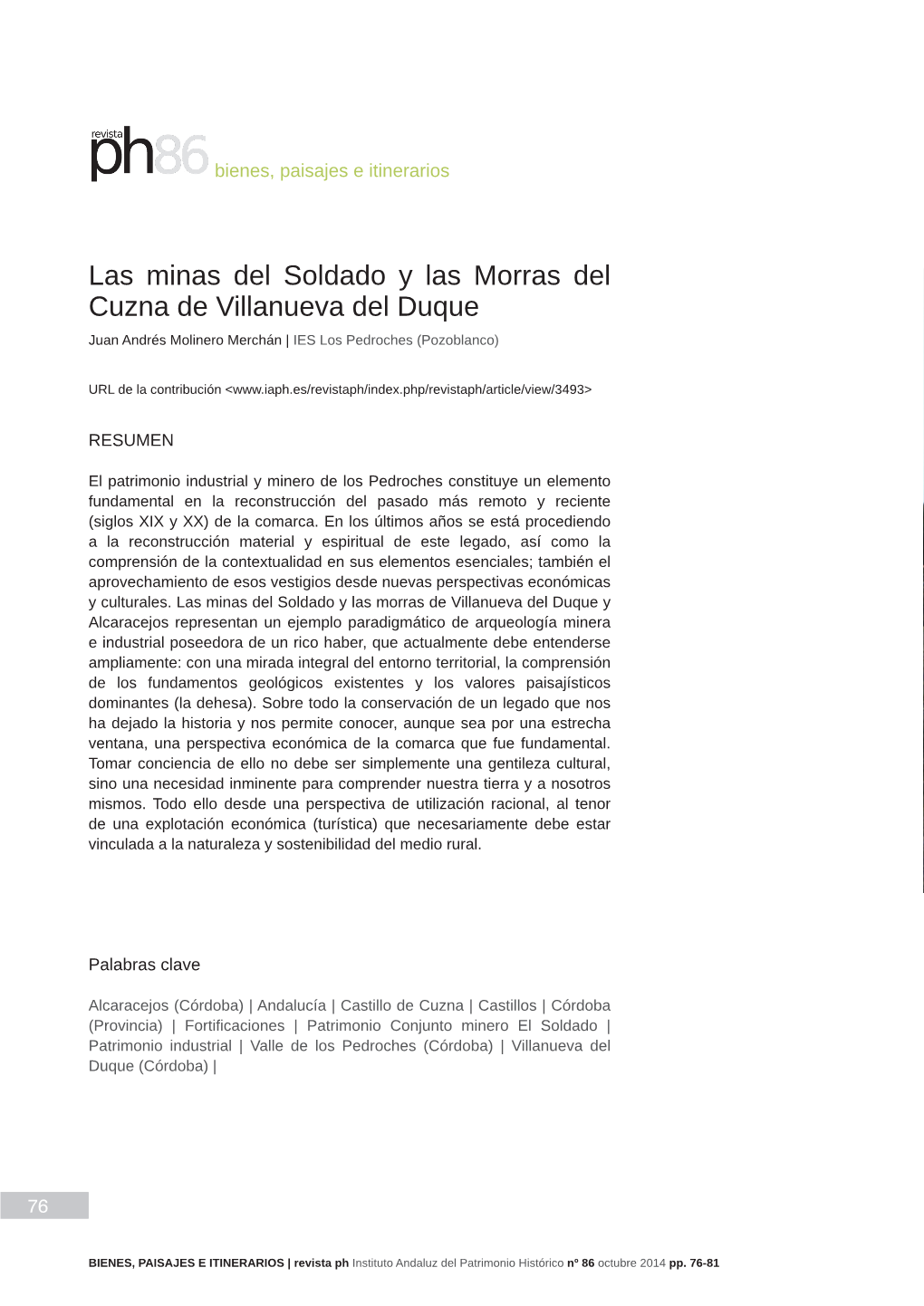 Las Minas Del Soldado Y Las Morras Del Cuzna De Villanueva Del Duque Juan Andrés Molinero Merchán | IES Los Pedroches (Pozoblanco)