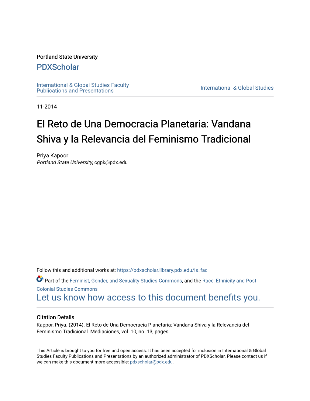 Vandana Shiva Y La Relevancia Del Feminismo Tradicional