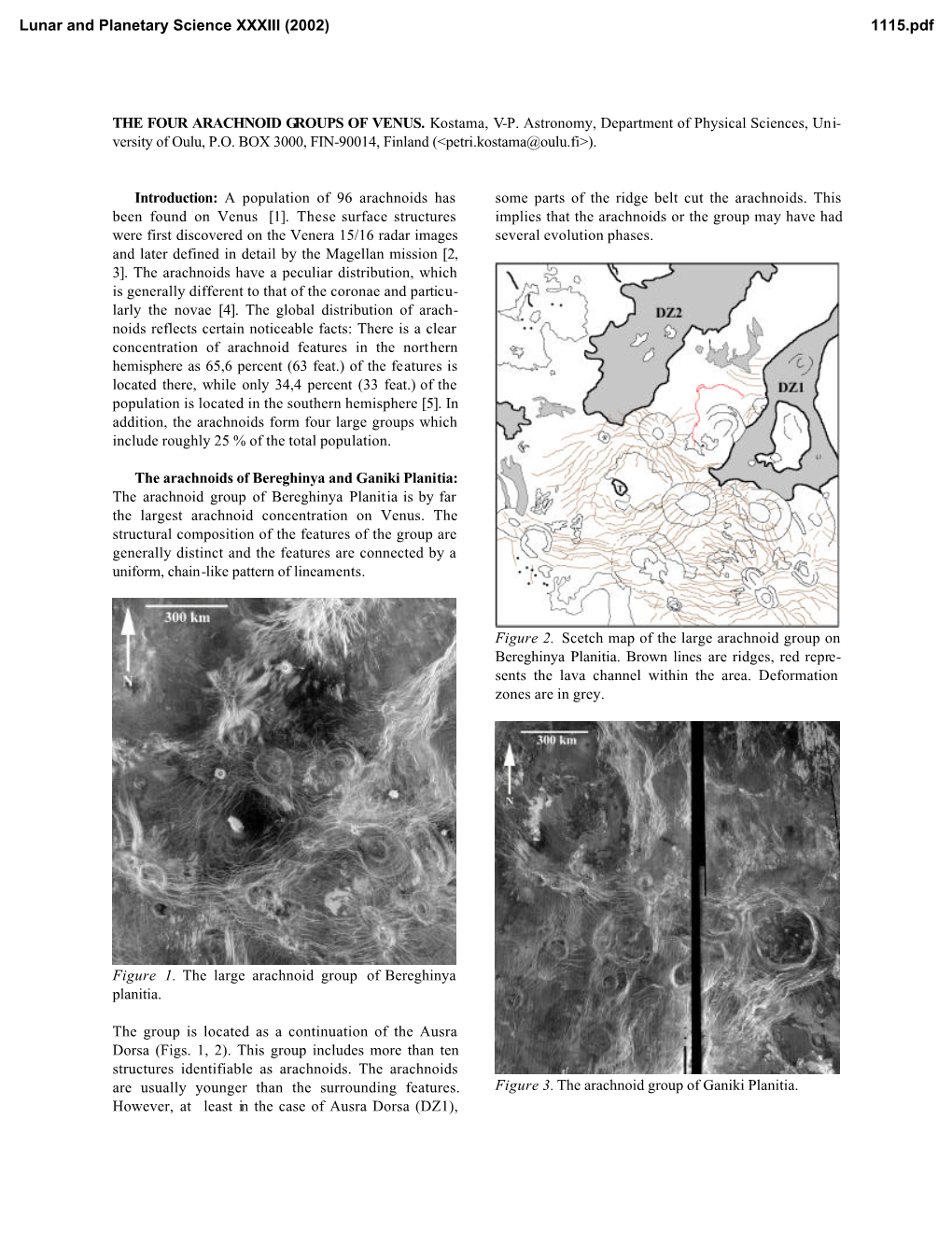 THE FOUR ARACHNOID GROUPS of VENUS. Kostama, V-P