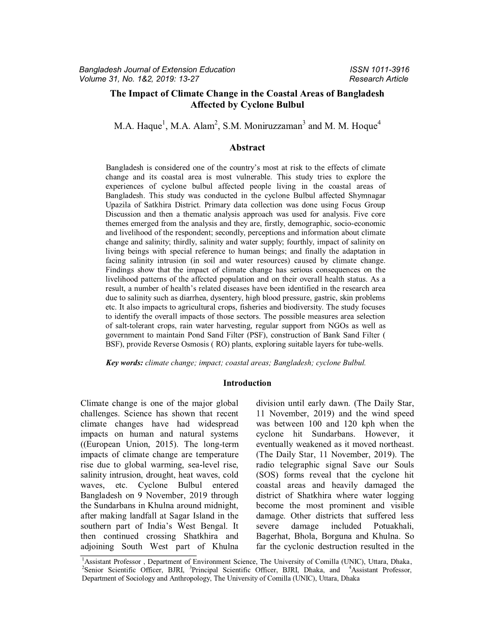 The Impact of Climate Change in the Coastal Areas of Bangladesh Affected by Cyclone Bulbul