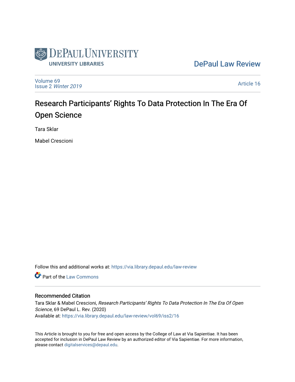 Research Participants' Rights to Data Protection in the Era of Open Science