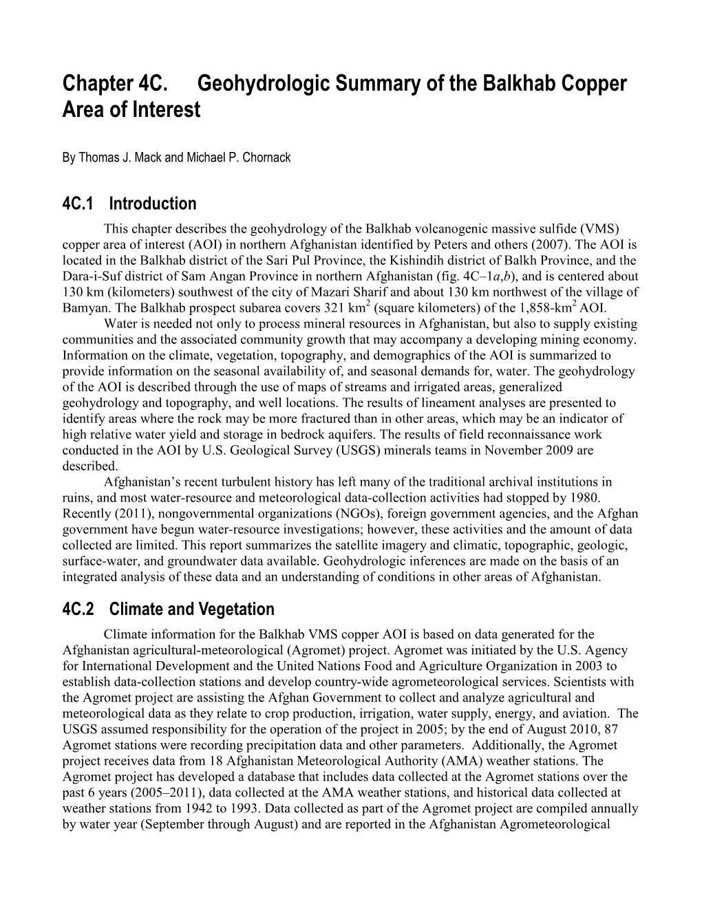 Geohydrologic Summary of the Balkhab Copper Area of Interest