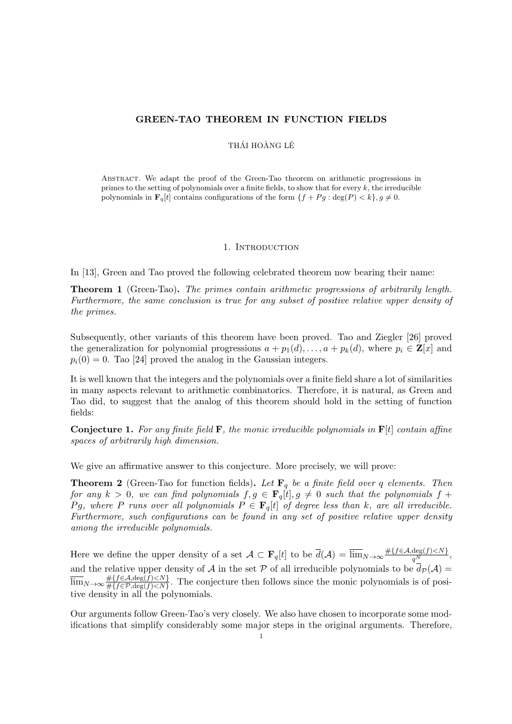 Green-Tao Theorem in Function Fields 11