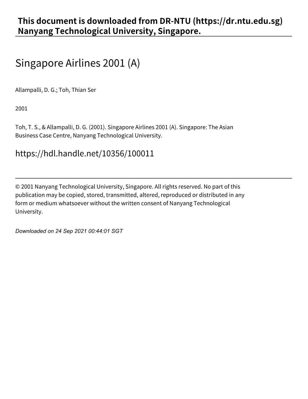 Singapore Airlines 2001 (A)