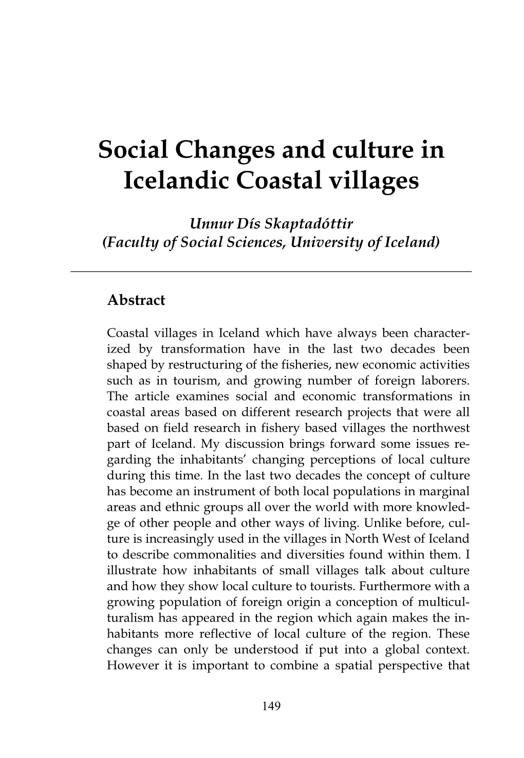 Social Changes and Culture in Icelandic Coastal Villages