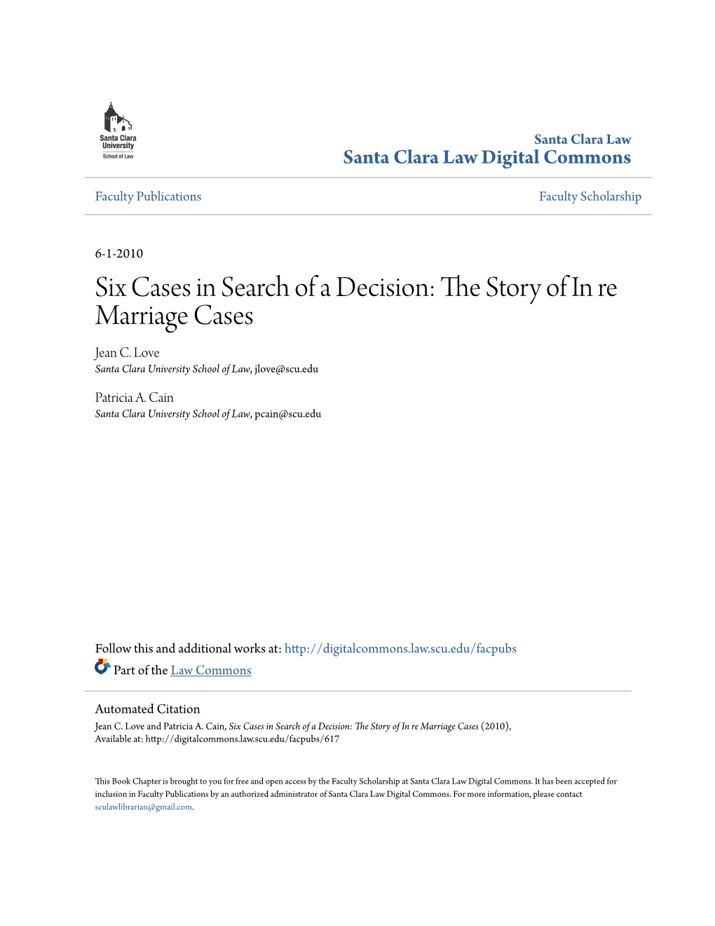 The Story of in Re Marriage Cases (2010), Available At
