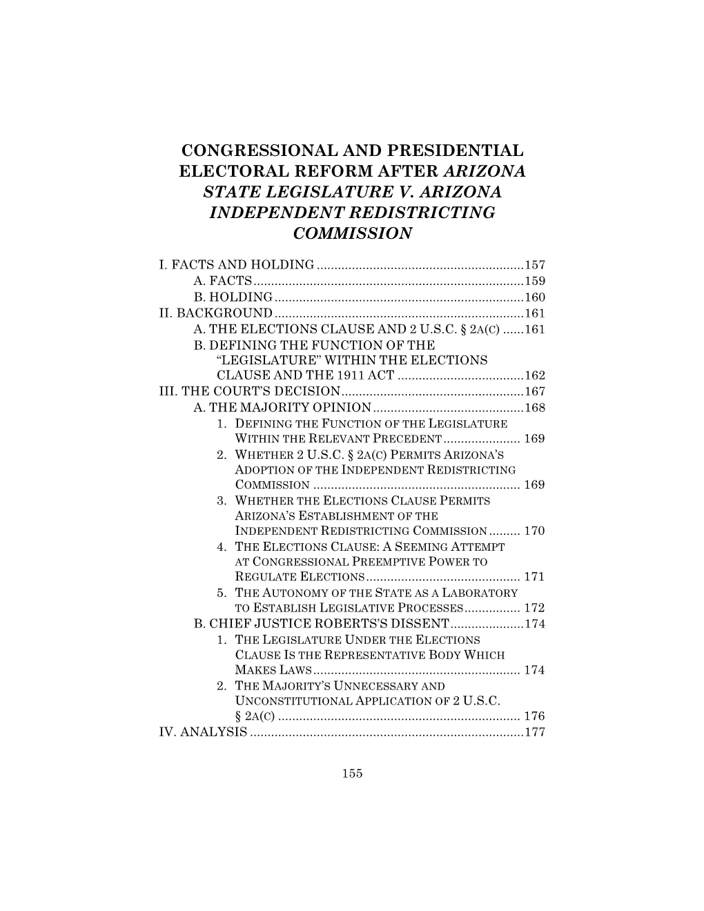 Congressional and Presidential Electoral Reform After Arizona State Legislature V