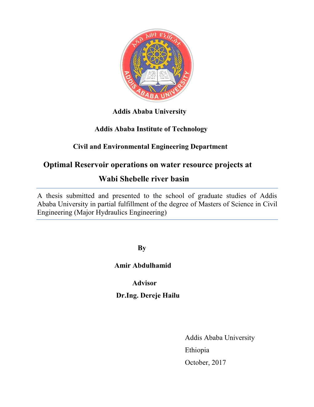 Research Proposal on Melka Wakena Hydropower Project