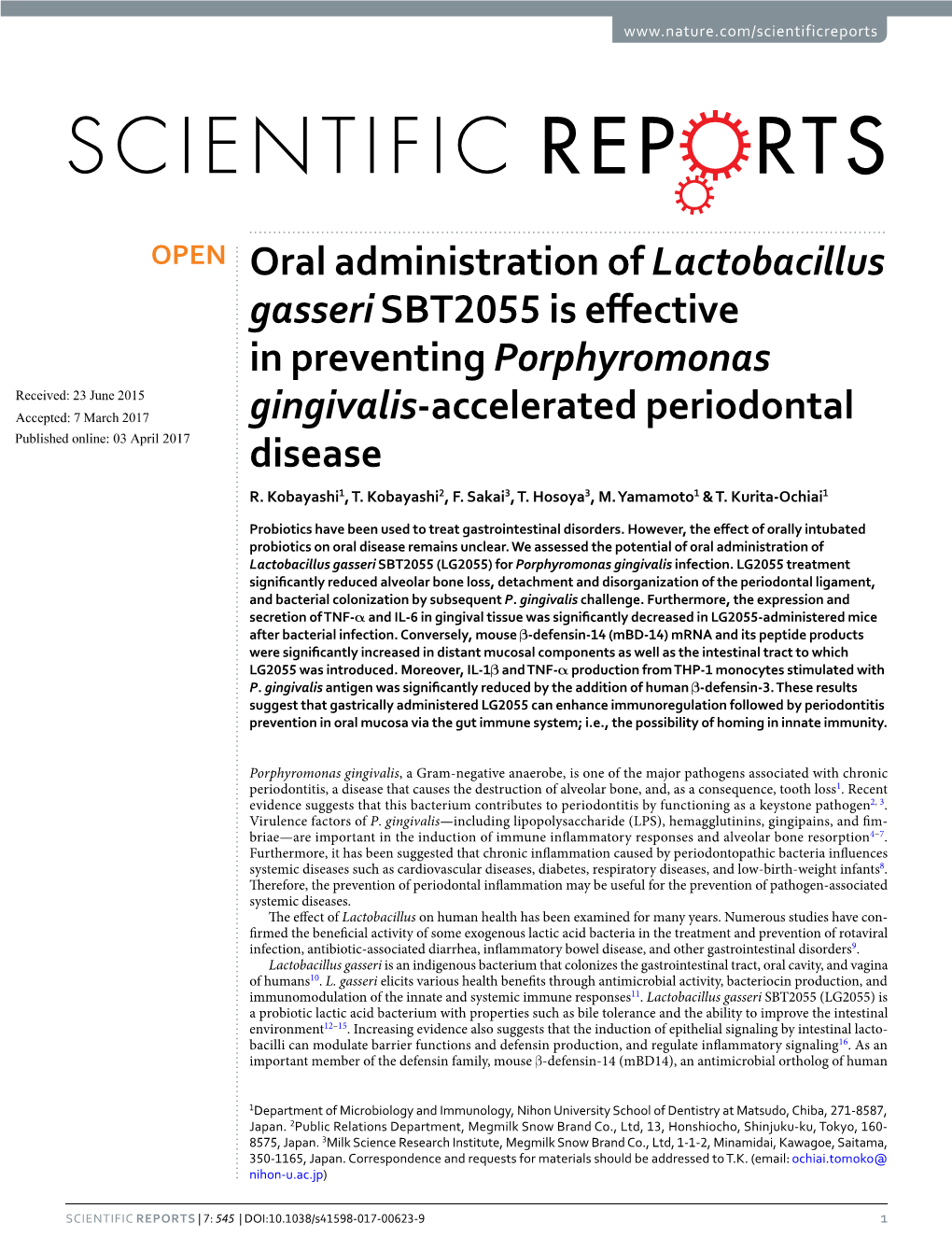 Oral Administration of Lactobacillus Gasseri SBT2055 Is Effective In
