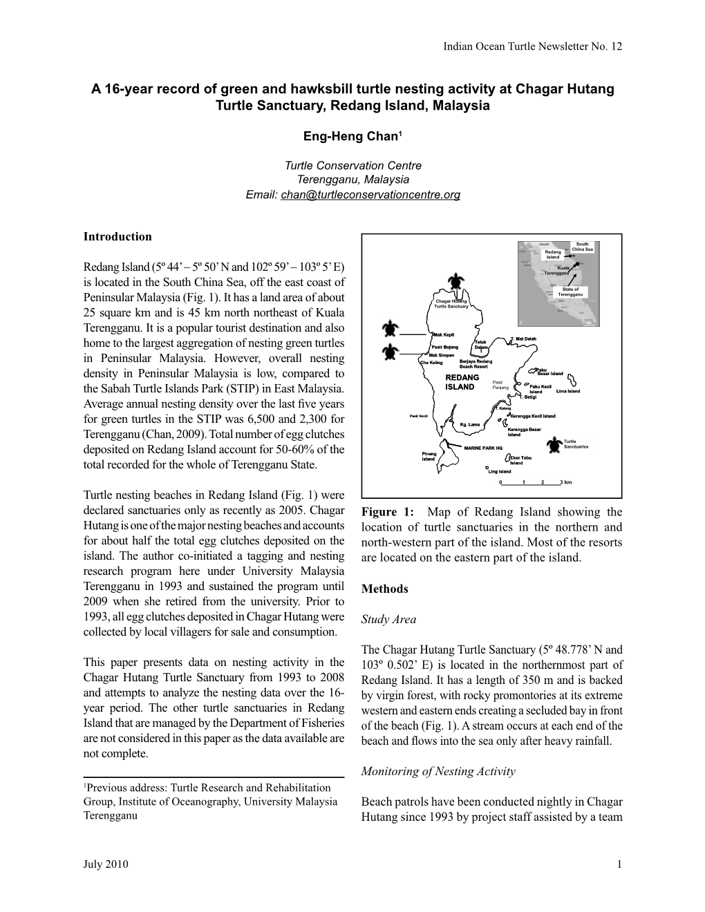 A 16-Year Record of Green and Hawksbill Turtle Nesting Activity at Chagar Hutang Turtle Sanctuary, Redang Island, Malaysia