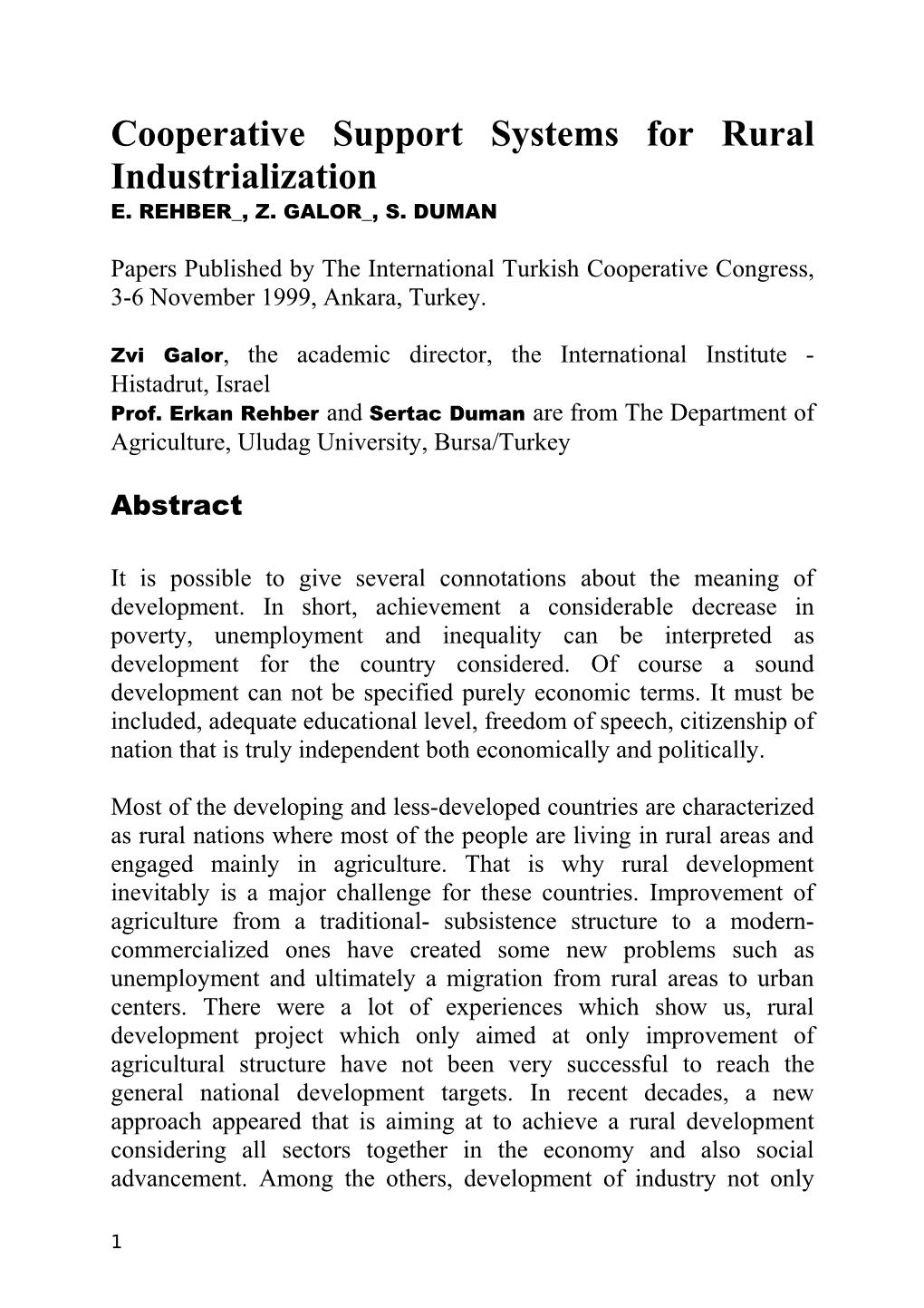 Cooperative Support Systems for Rural Industrialization