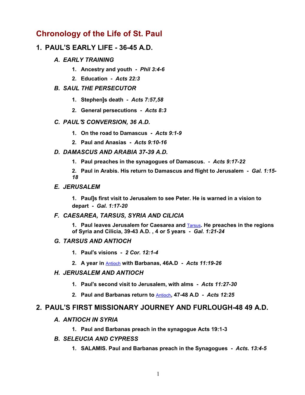 Chronology of the Life of St. Paul 1