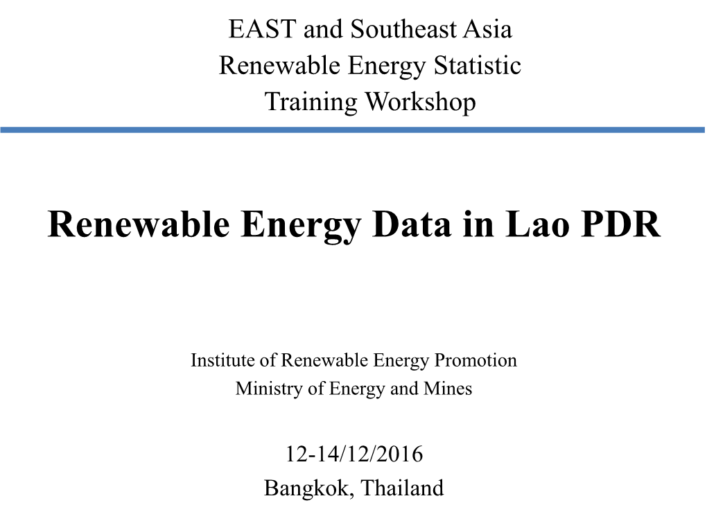 Renewable Energy Data in Lao PDR