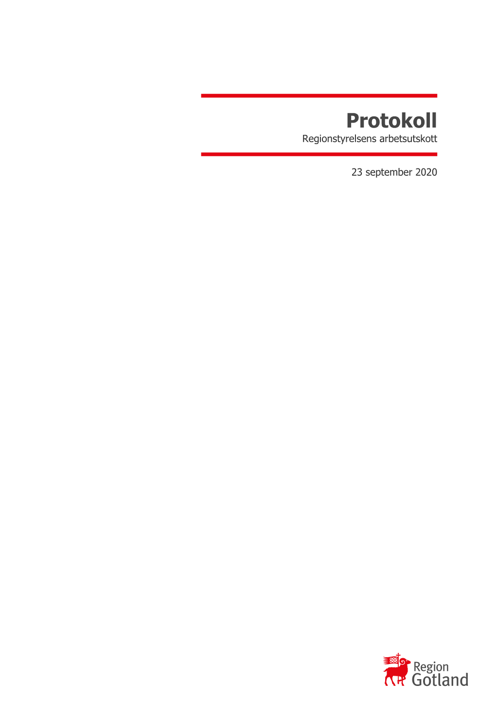 Protokoll Regionstyrelsens Arbetsutskott