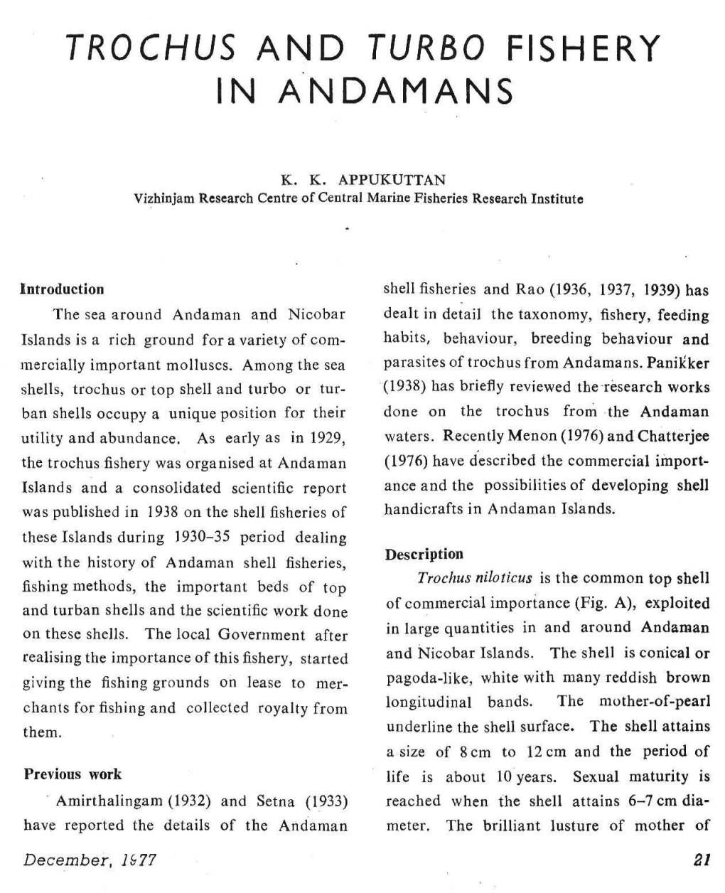 Trochus and Turbo Fishery in Andamans